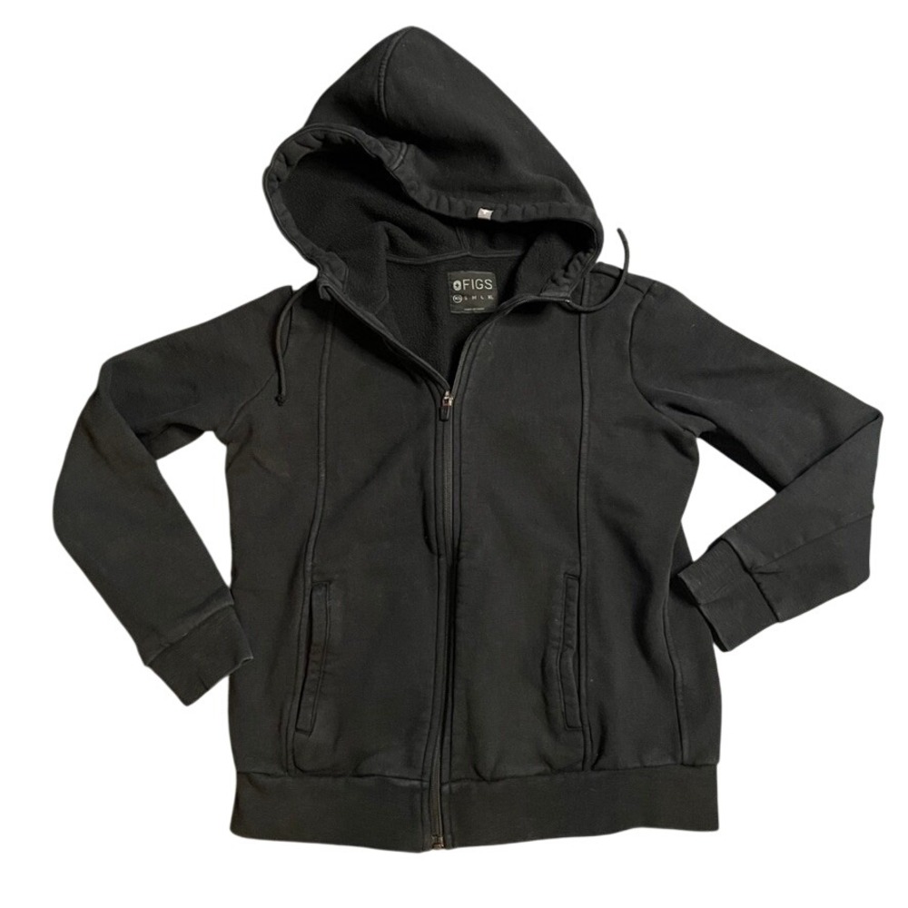 FIGS Black Full Zip Hoodie Fleece Lined Women's Casual Athleisure XS
